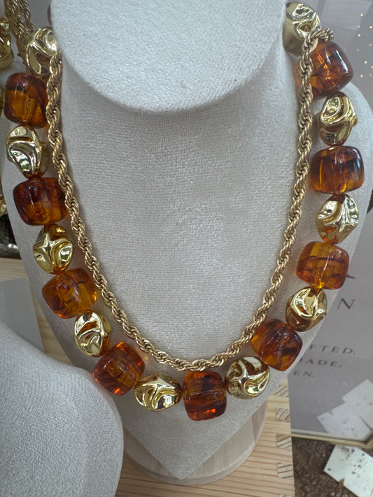 Gold and cream chunk Necklace