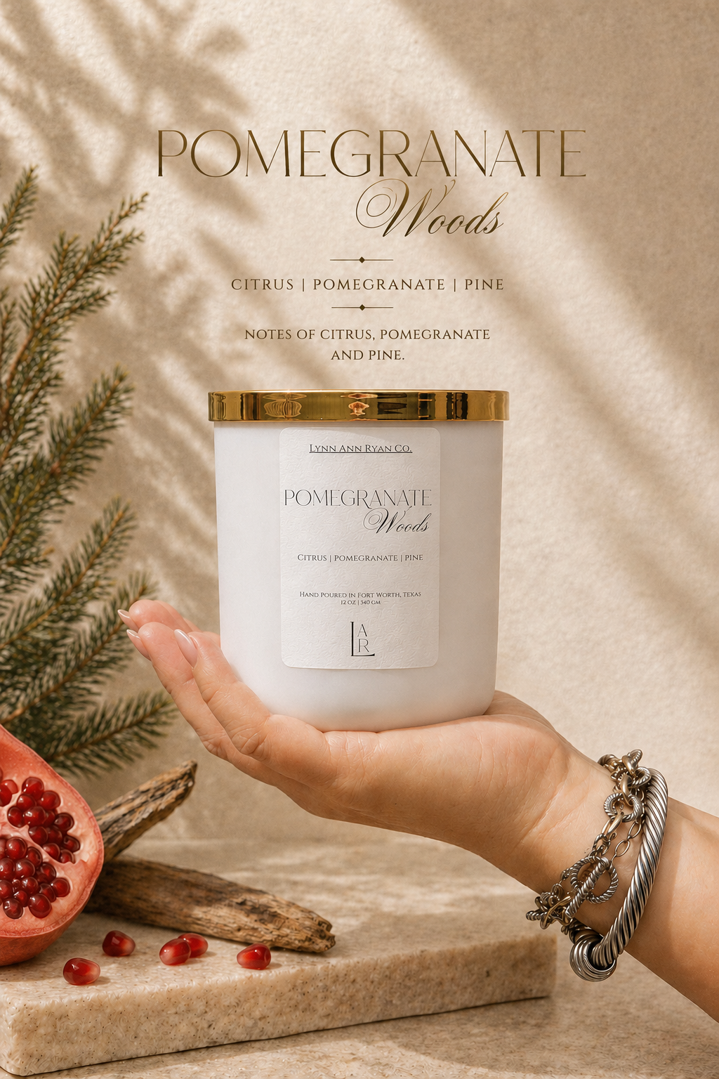 Pomegranate Woods 12 oz Candle